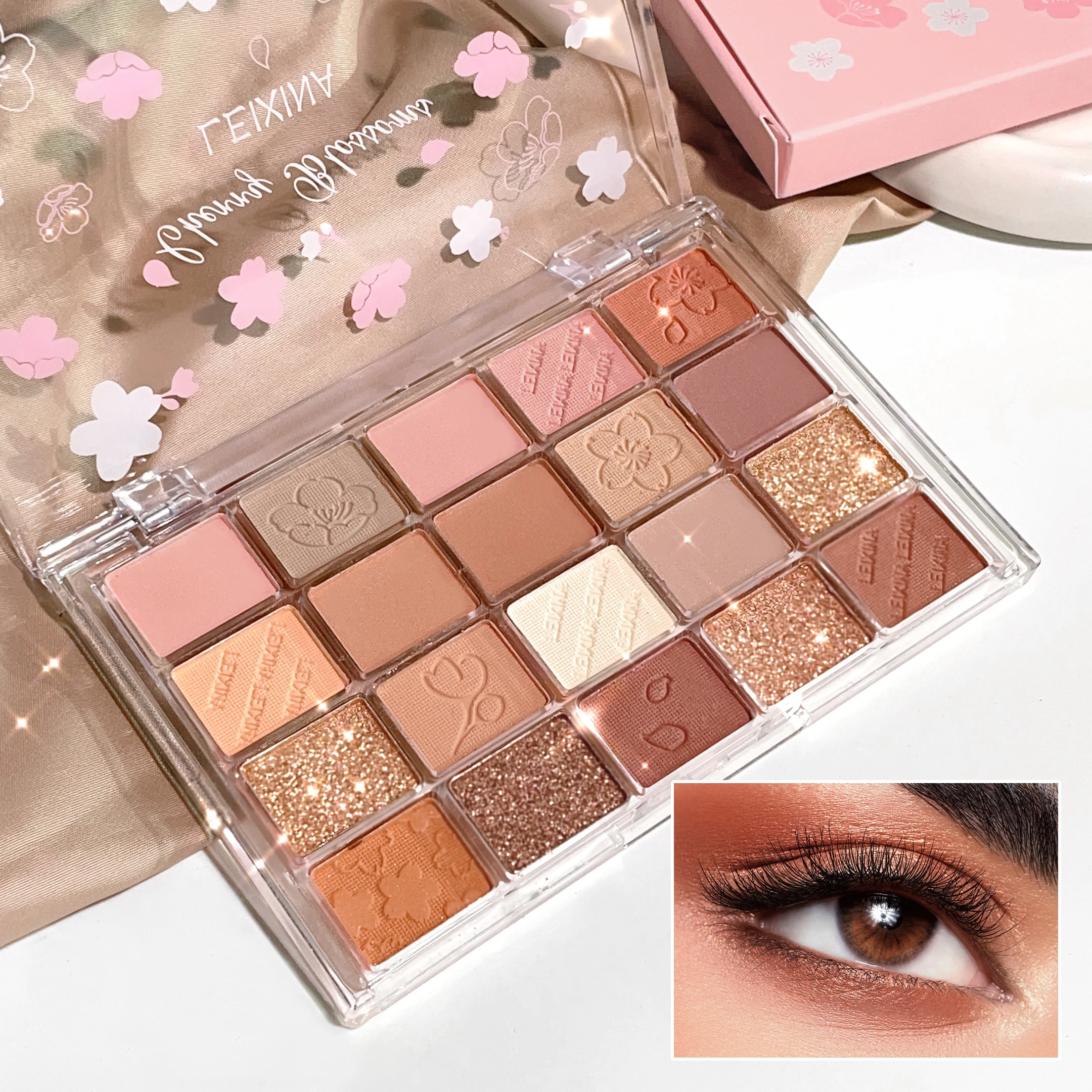 Paleta 20 cieni do powiek z brokatem i matowym wykończeniem Brązowy