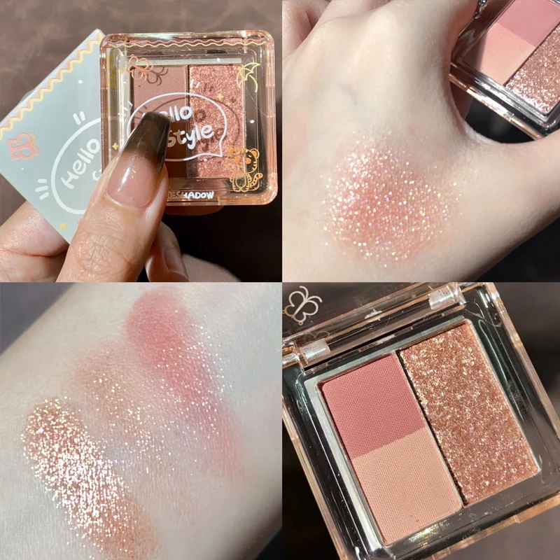 Mini paleta 3 cieni do powiek z brokatem — fiolet i nude Jasnoszary