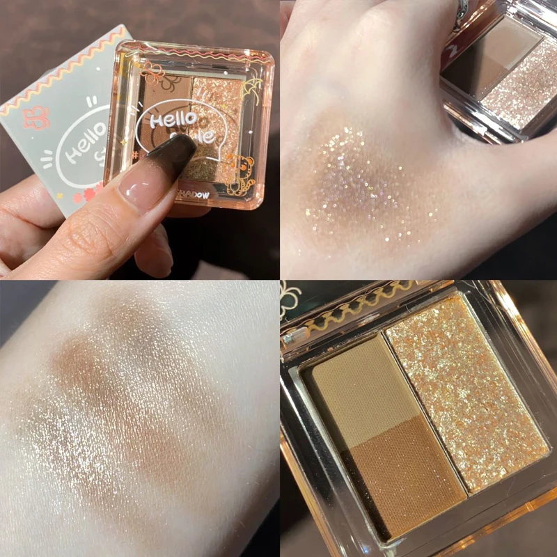 Mini paleta 3 cieni do powiek z brokatem — fiolet i nude Jasnozielony