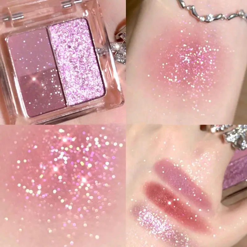 Mini paleta 3 cieni do powiek z brokatem — fiolet i nude Jasnożółty