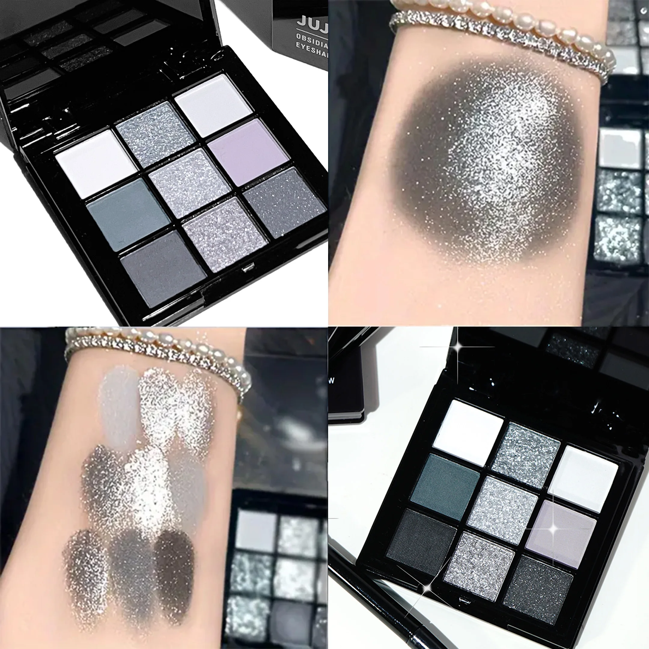 Paleta 9 cieni do powiek Black Swan — smoky i szarości Ciemna kawa