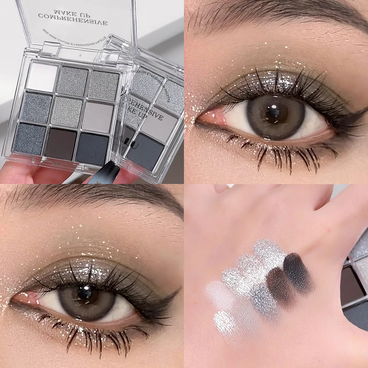 Paleta 9 cieni do powiek Dark Punk smoky z rozświetlaczem Błękitny