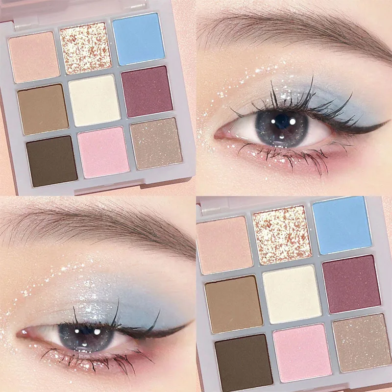 Paleta 9 cieni do powiek Dark Punk smoky z rozświetlaczem Jasnoszary