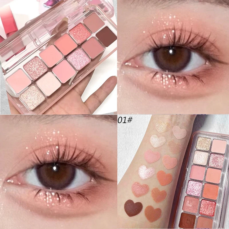 Paleta cieni do powiek różowa nude brokat mat fioletowa koreański makijaż Armijna zieleń