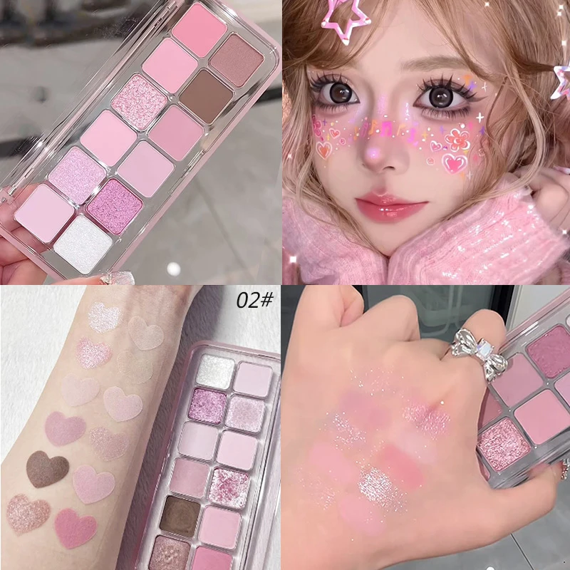 Paleta cieni do powiek różowa nude brokat mat fioletowa koreański makijaż Błękitny
