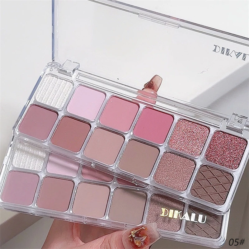 Paleta cieni do powiek różowa nude brokat mat fioletowa koreański makijaż Czarny