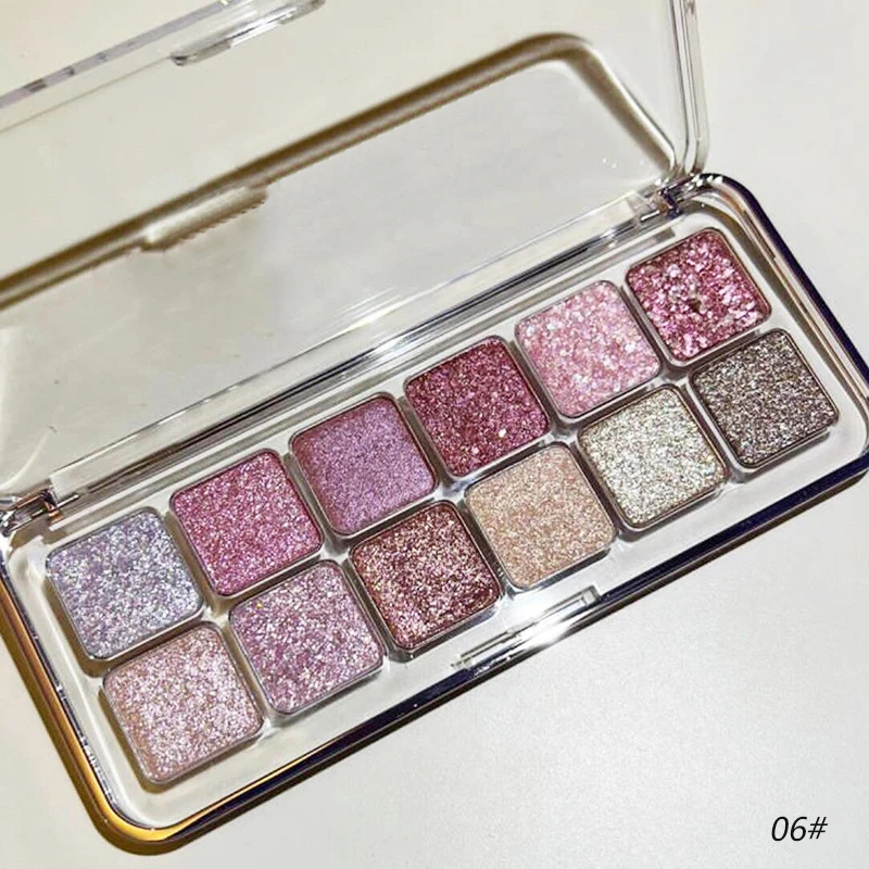 Paleta cieni do powiek różowa nude brokat mat fioletowa koreański makijaż żółty