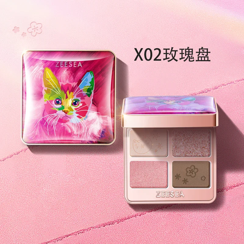 Paleta cieni ZEESEA 4 kolory – shimmer i mat, zestaw kosmetyków Błękitny