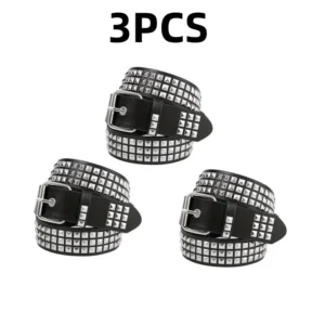 Pasek damski punk z nitami piramidowymi Y2K metalowy jeansowy Czarny