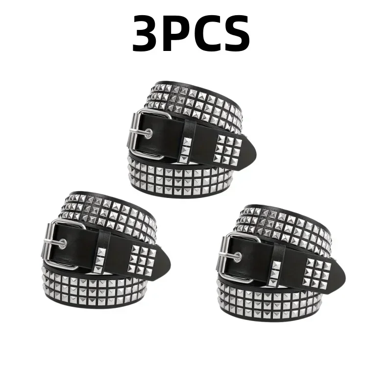 Pasek damski punk z nitami piramidowymi Y2K metalowy jeansowy Czarny