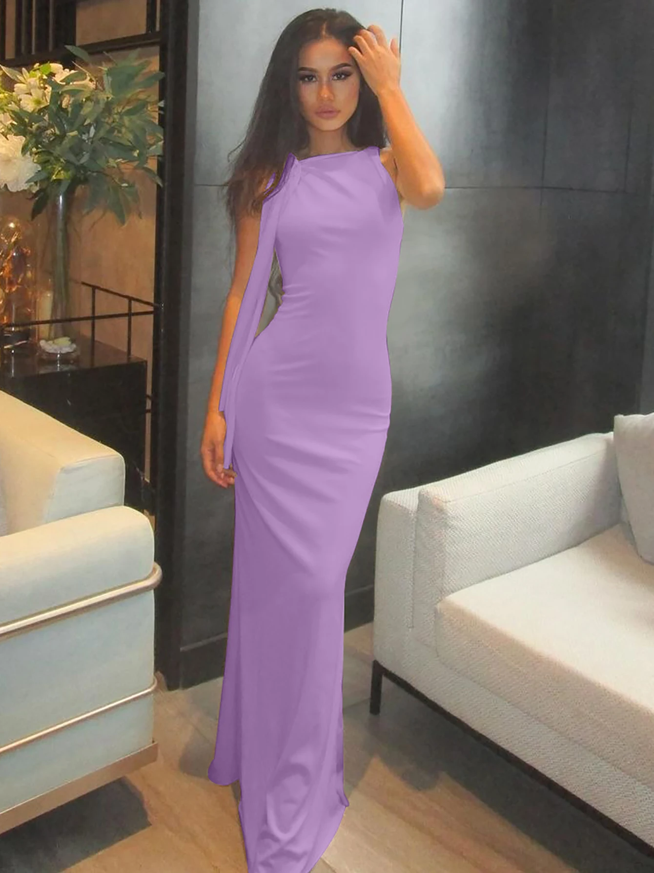 Patchworkowa sukienka maxi bodycon bez rękawów Y2K Fioletowy