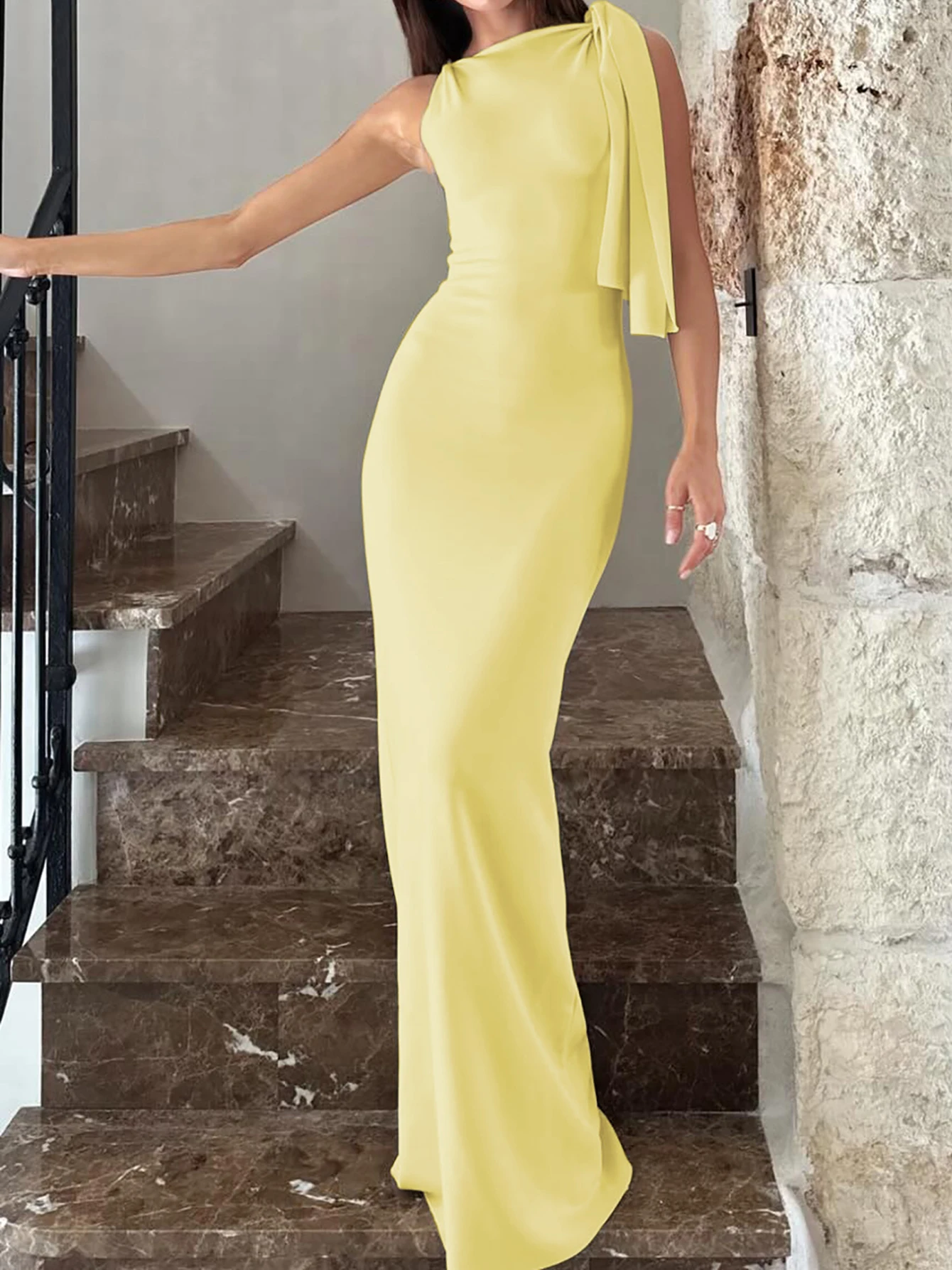 Patchworkowa sukienka maxi bodycon bez rękawów Y2K żółty