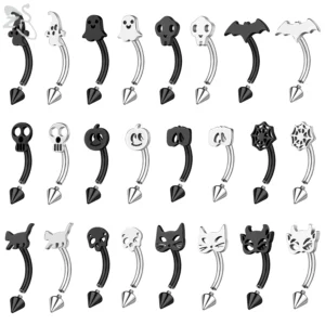 Piercing do brwi 16G stal chirurgiczna dynia duch Halloween kółko Czarny