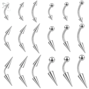 Piercing brwi spike curved barbell – gwint wewnętrzny 16G/18G, stożek helix Biały