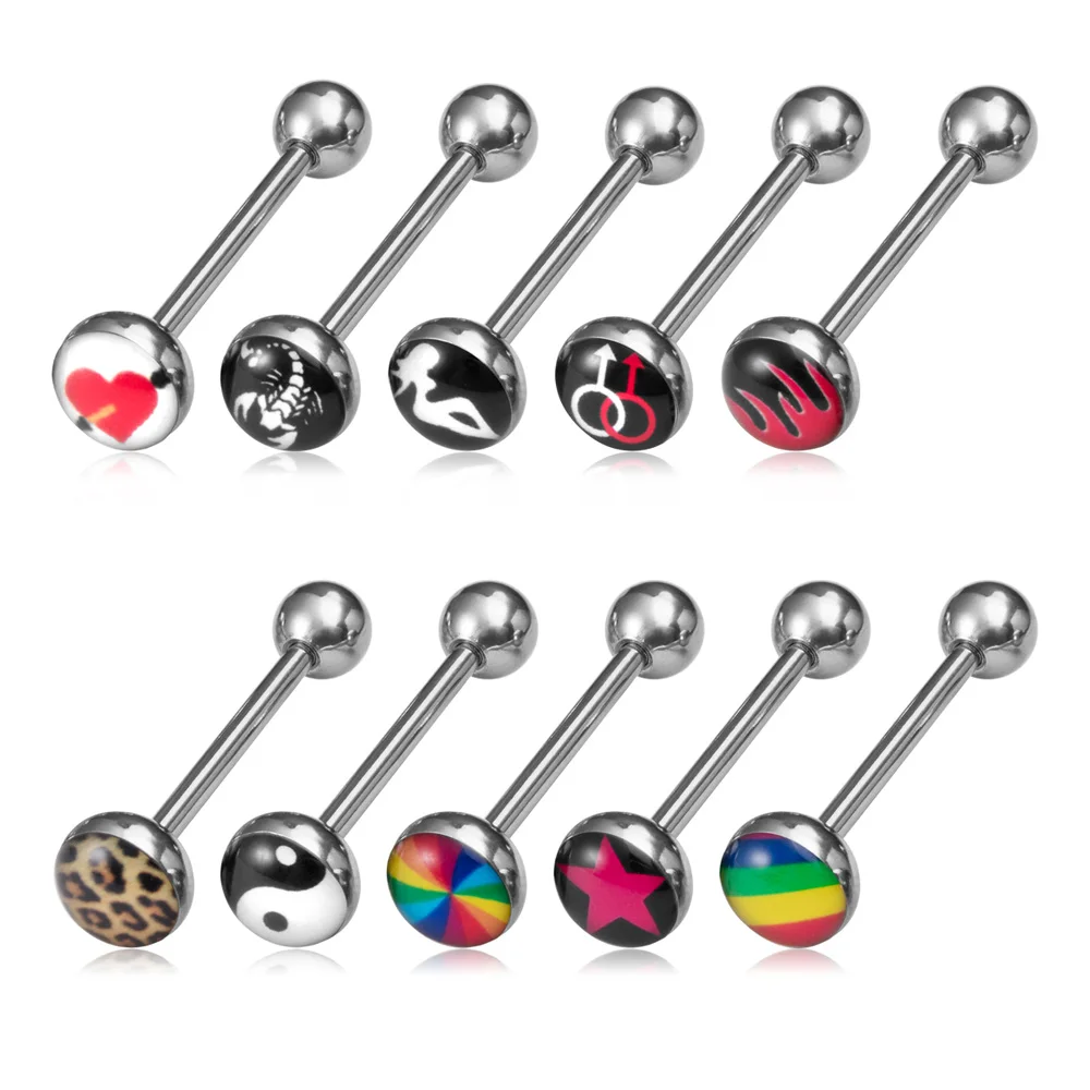 Piercing języka akrylowy punk z kapsułką i kostką do gry Kolor czystego złota