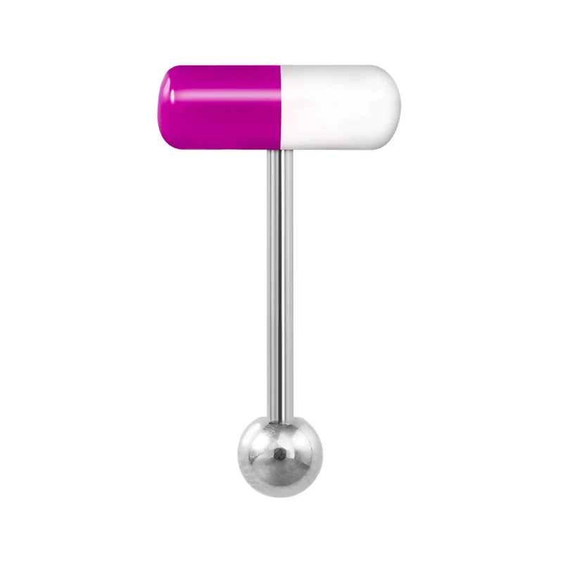 Piercing języka kapsułka – akrylowa pigułka, stal chirurgiczna 14G punk Imitacja rodowana