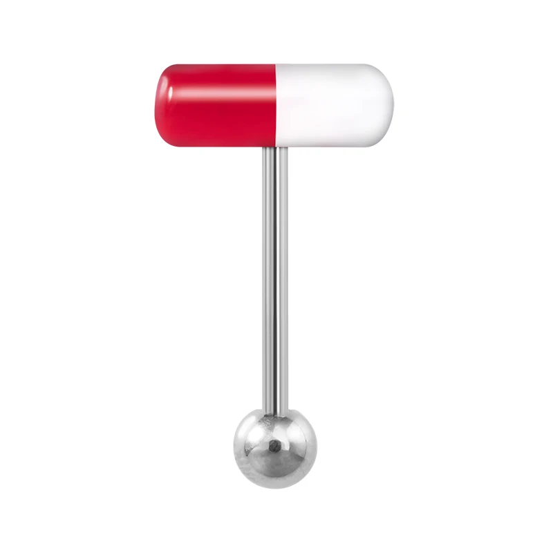 Piercing języka kapsułka – akrylowa pigułka, stal chirurgiczna 14G punk Posrebrzane