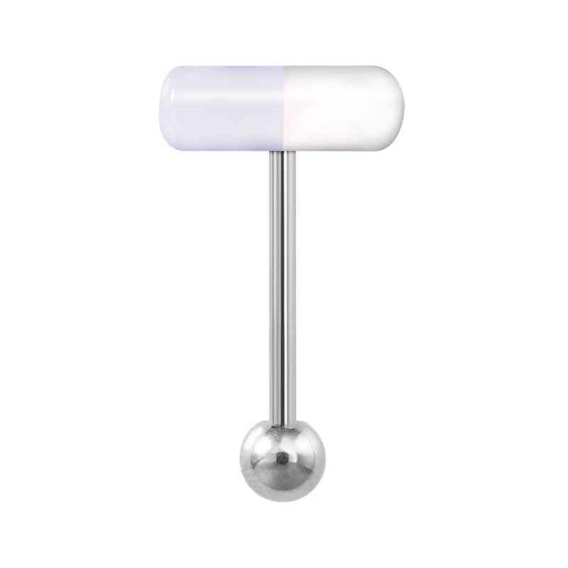 Piercing języka kapsułka – akrylowa pigułka, stal chirurgiczna 14G punk Rodowany