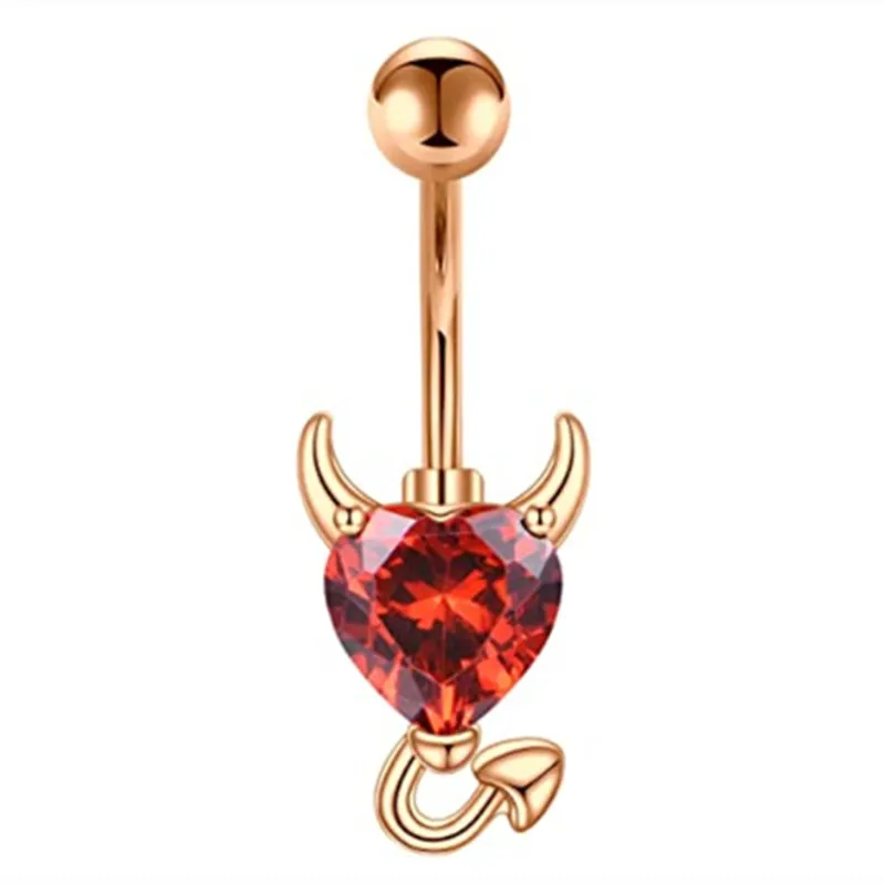 Piercing do pępka z kryształem – lis, serce, wąż, demon, motyw gotycki Czarny, platerowany pistoletem