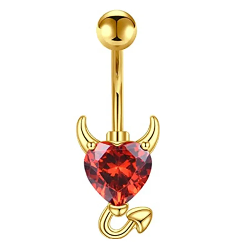 Piercing do pępka z kryształem – lis, serce, wąż, demon, motyw gotycki Kolor czystego złota