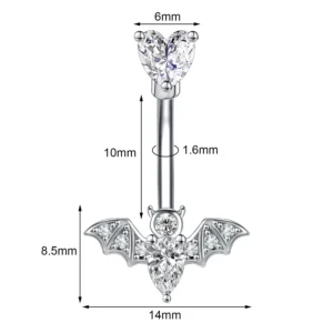 Piercing do pępka z kryształem – lis, serce, wąż, demon, motyw gotycki Platynowane