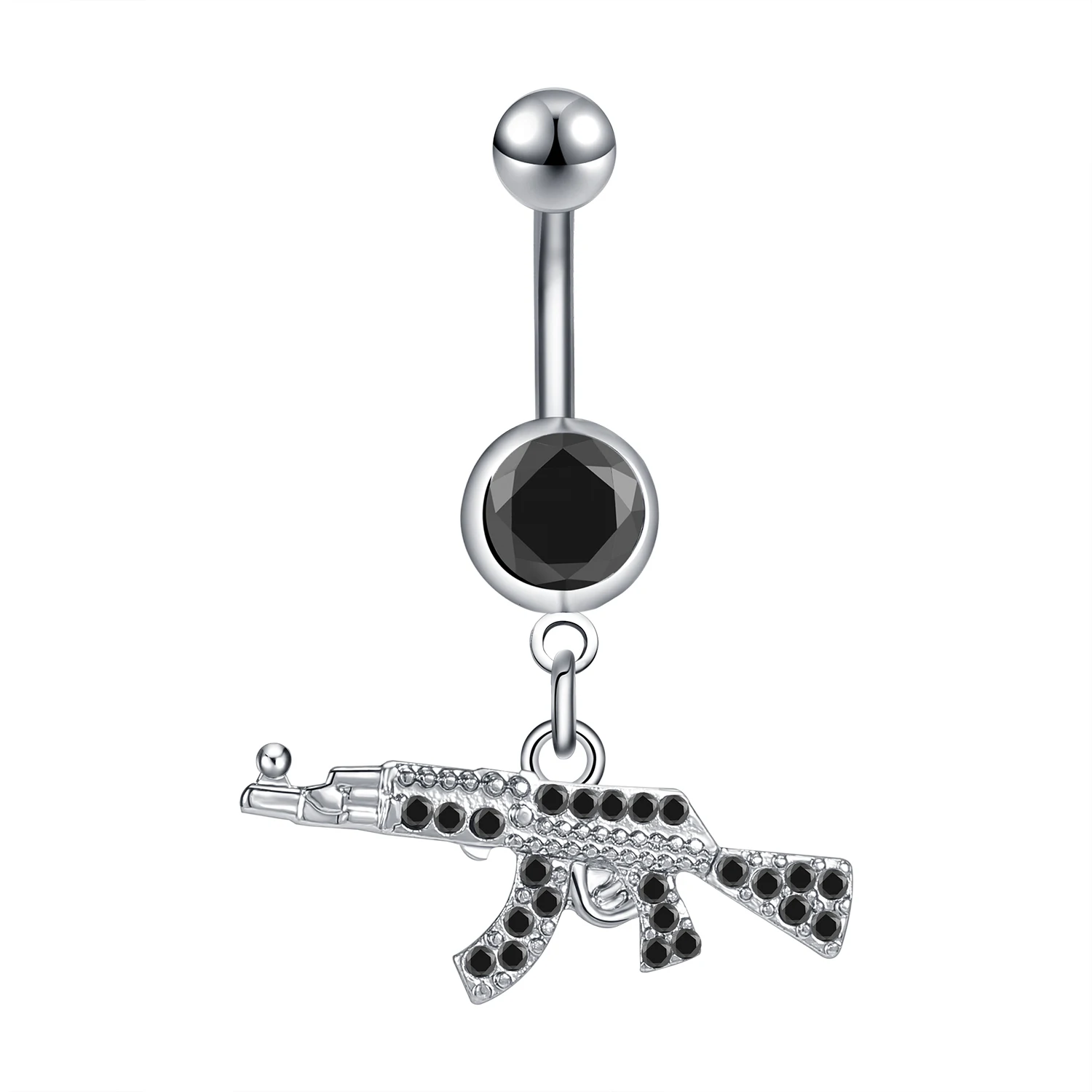 Piercing do pępka ze słonecznikiem i kryształem, stal chirurgiczna Platynowane