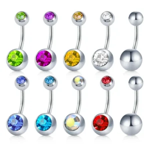Piercing pępka krótki curved barbell – CZ cyrkon, zestaw 6/8/10mm dla kobiet Szary