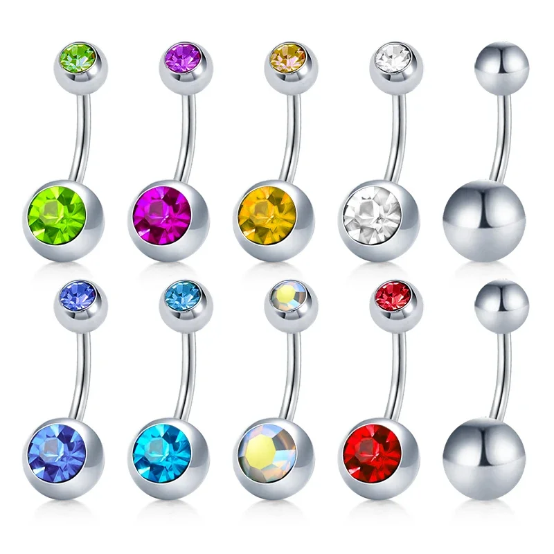 Piercing pępka krótki curved barbell – CZ cyrkon, zestaw 6/8/10mm dla kobiet Szary