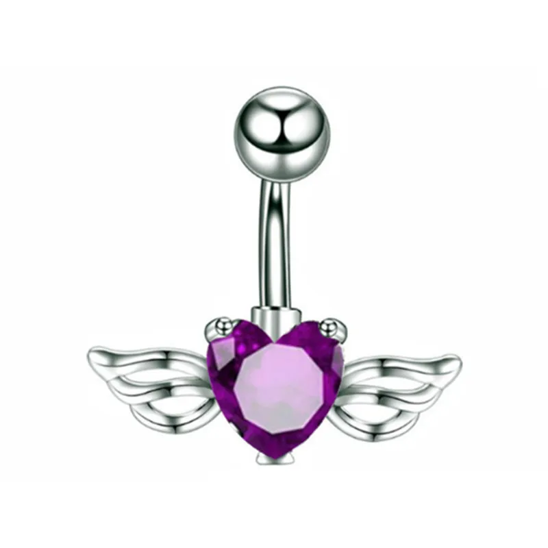 Piercing pępka fioletowy motyl kryształ serce 14G Antyczny brąz platerowany