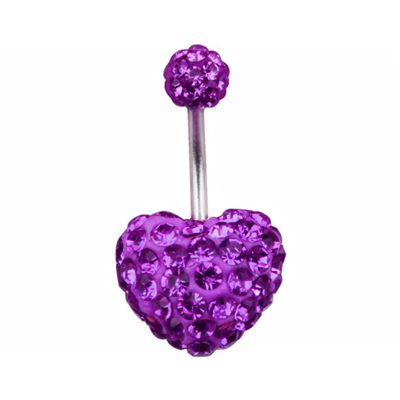 Piercing pępka fioletowy motyl kryształ serce 14G Jasnożółty kolor