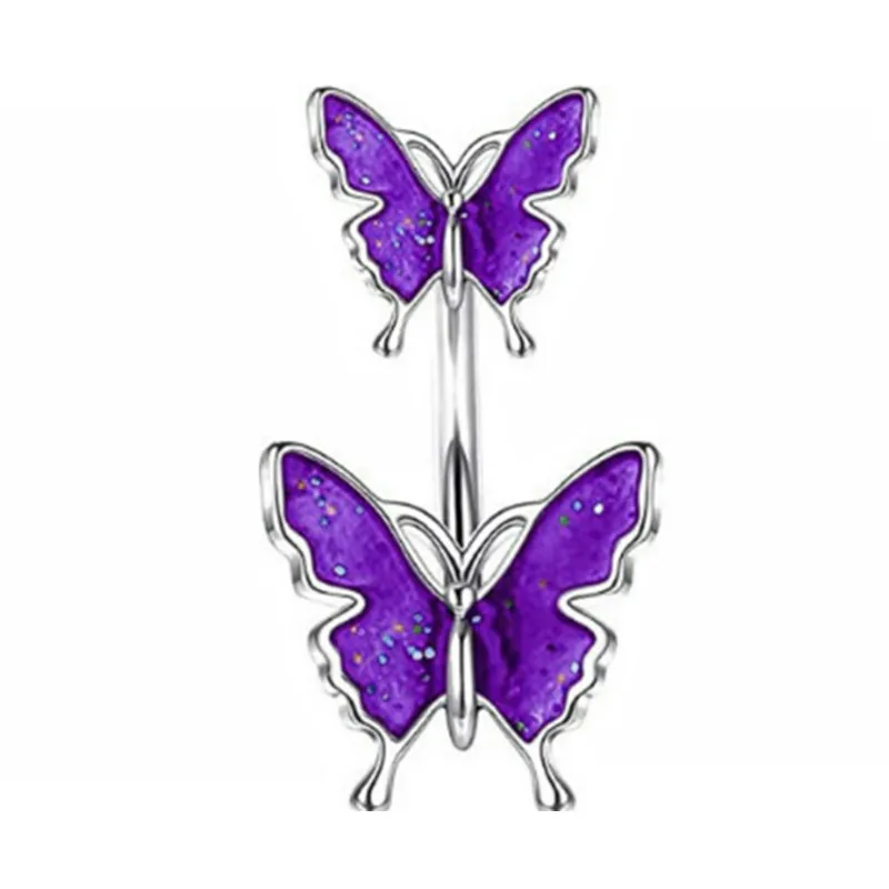 Piercing pępka fioletowy motyl kryształ serce 14G Kolor jasnożółtego złota
