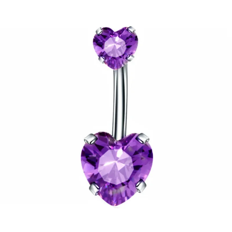 Piercing pępka fioletowy motyl kryształ serce 14G Kolor różowego złota