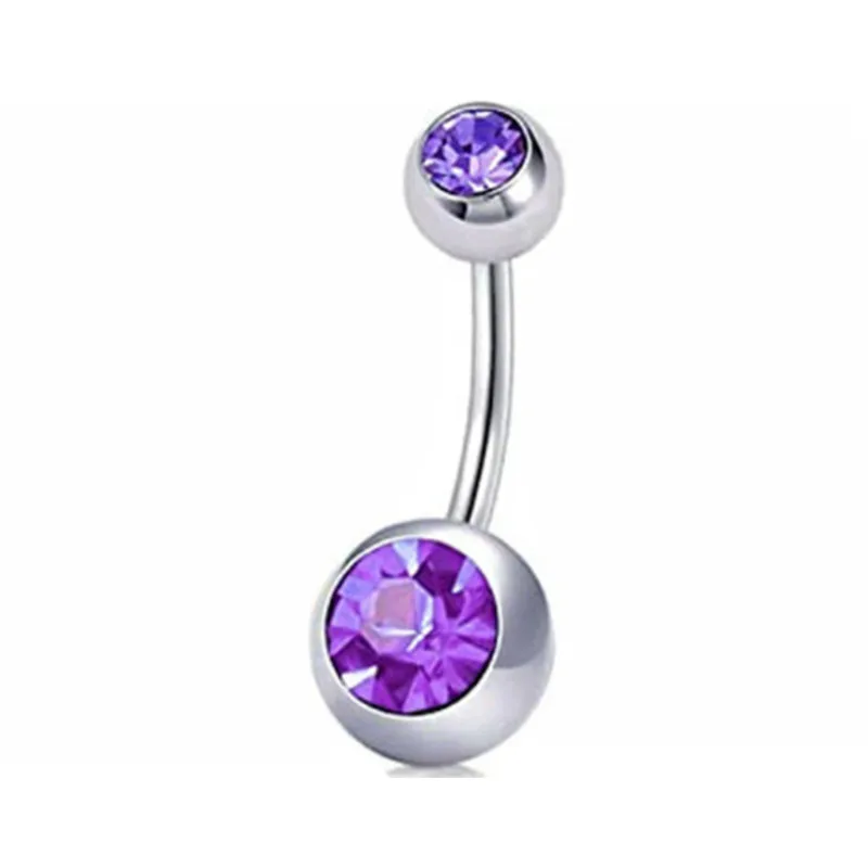 Piercing pępka fioletowy motyl kryształ serce 14G Rodowany