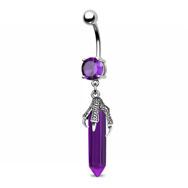 Piercing pępka fioletowy motyl kryształ serce 14G Złoty kolor