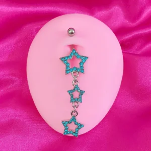 Piercing pępka gwiazdka z niebieskim kryształem w stylu Y2K Kolor jasnożółtego złota