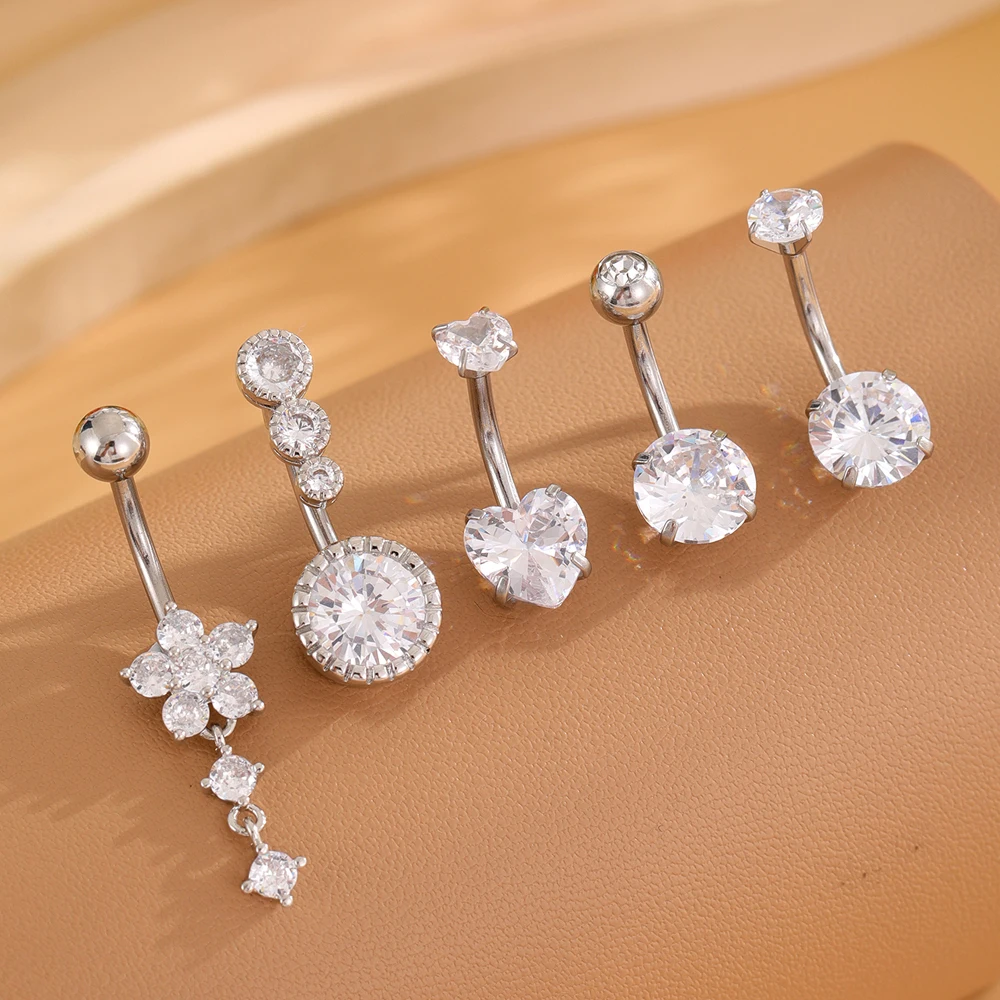 Piercing pępka łańcuszek serce różowy kryształ z cyrkonią Jasnożółty kolor