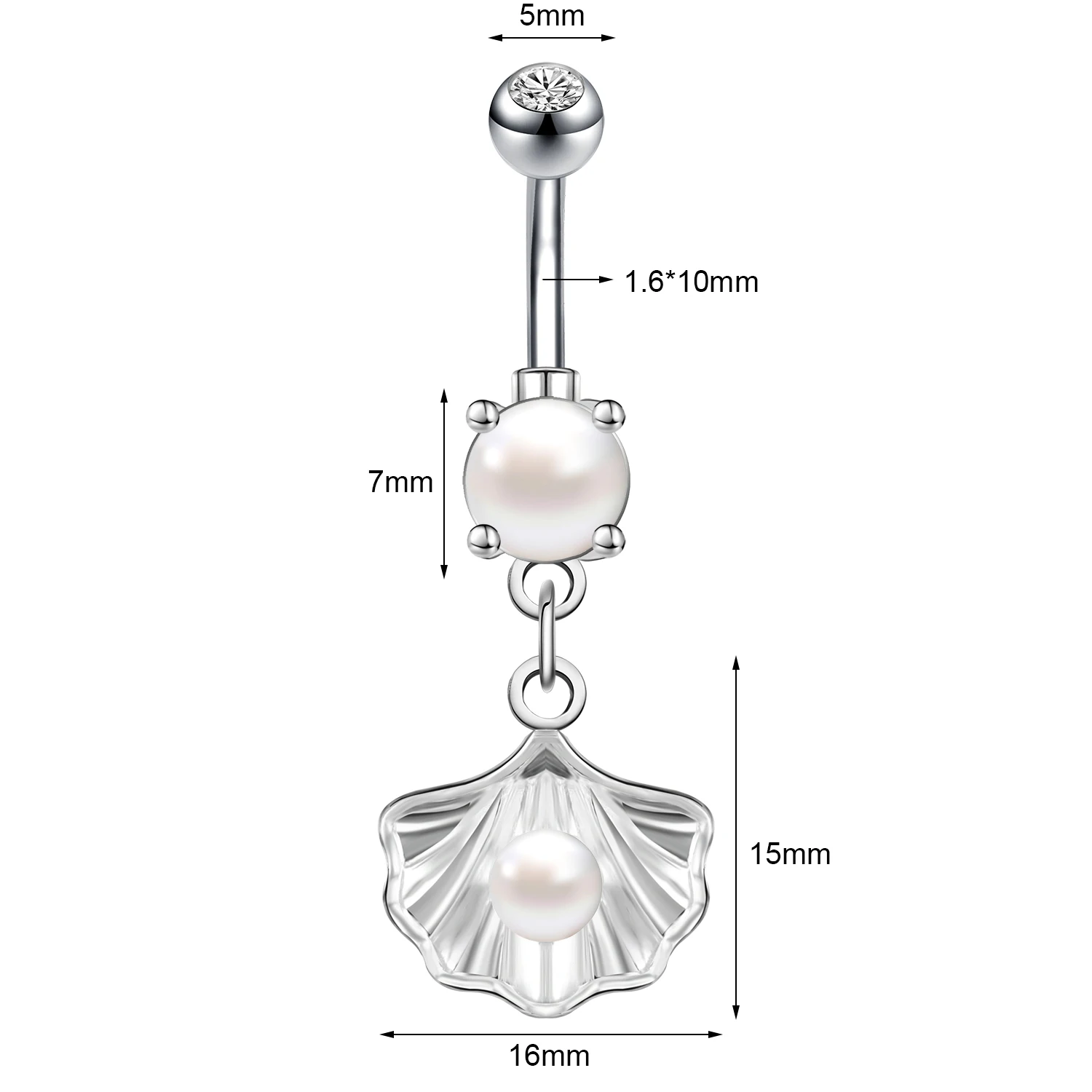 Piercing do pępka muszla rozgwiazda z kryształem i perłą 14G Jasnożółty kolor