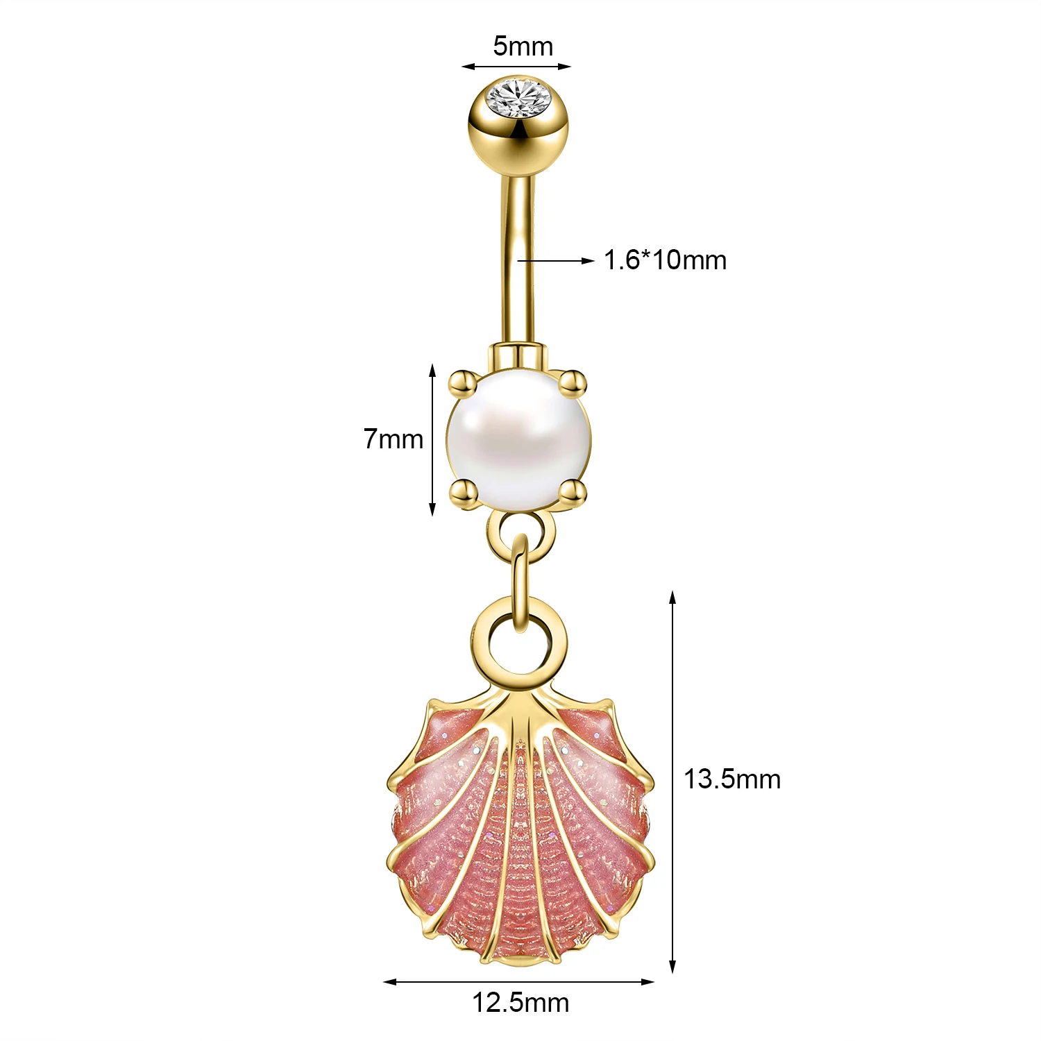 Piercing do pępka muszla rozgwiazda z kryształem i perłą 14G Rodowany