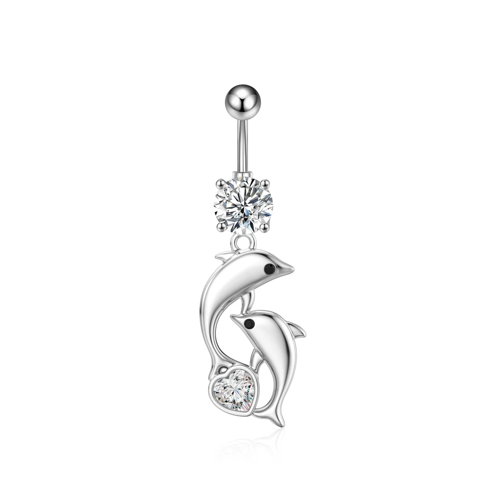 Piercing pępka stal chirurgiczna delfin kot strzałka Kolor różowego złota