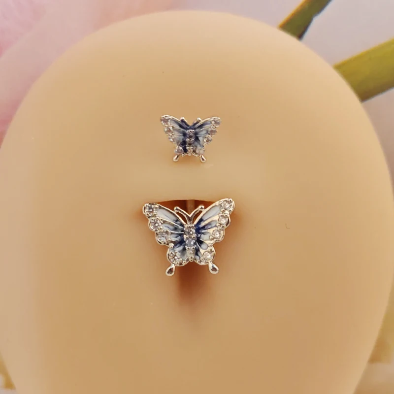 Piercing pępka zwisający stal chirurgiczna kwiat motyl serce 14G Kolor jasnożółtego złota