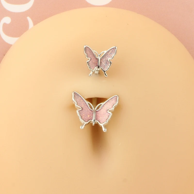 Piercing pępka zwisający stal chirurgiczna kwiat motyl serce 14G Niebieski ocynkowany