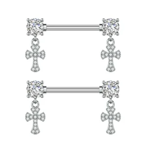 Piercing do sutka tytan – zestaw z motylkami i kryształami CZ Różowy