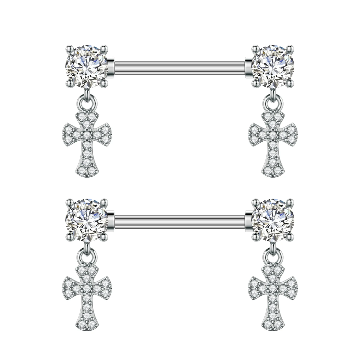 Piercing do sutka tytan – zestaw z motylkami i kryształami CZ Różowy