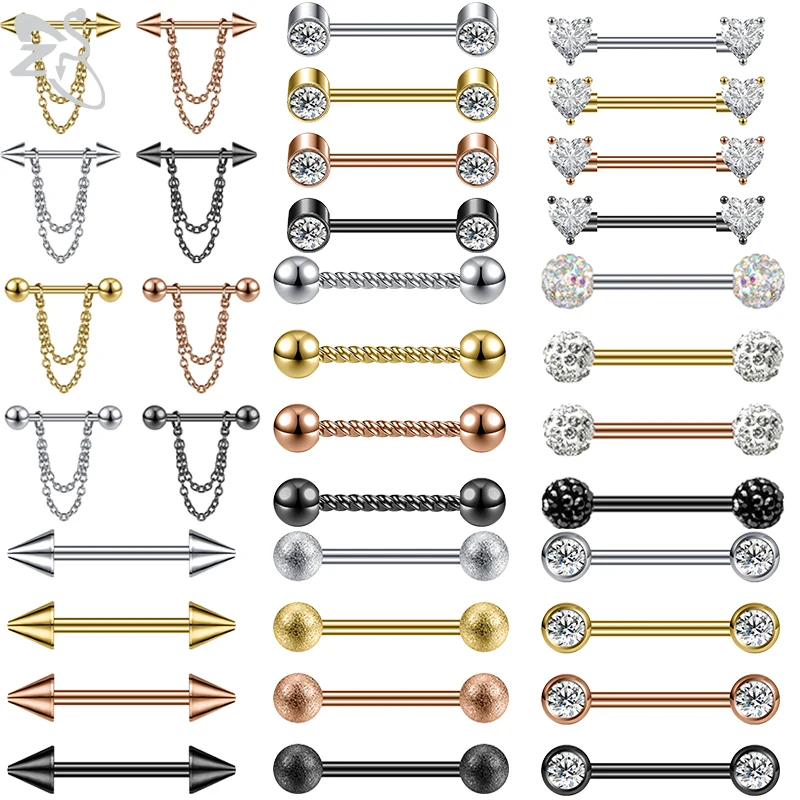Piercing do sutków z kryształem serce — stal chirurgiczna 14G, 2 szt. Czerwony