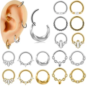 Piercing węża – trapez z cyrkoniami 16G, stal 316L do nosa septum chrząstki Biały