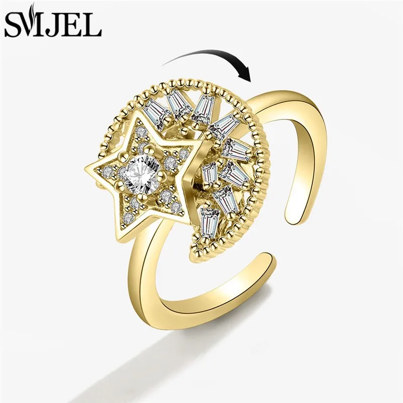 Pierścionek antystresowy obrotowy z kwiatem - fidget spinner ring Beżowy