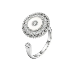 Pierścionek antystresowy obrotowy z kwiatem - fidget spinner ring Srebrny