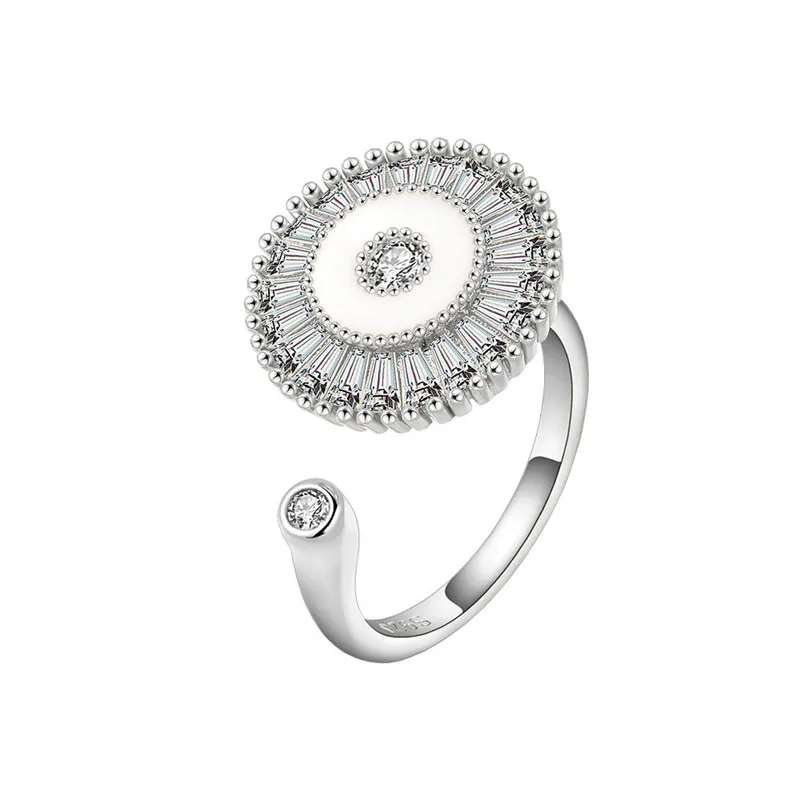 Pierścionek antystresowy obrotowy z kwiatem - fidget spinner ring Srebrny