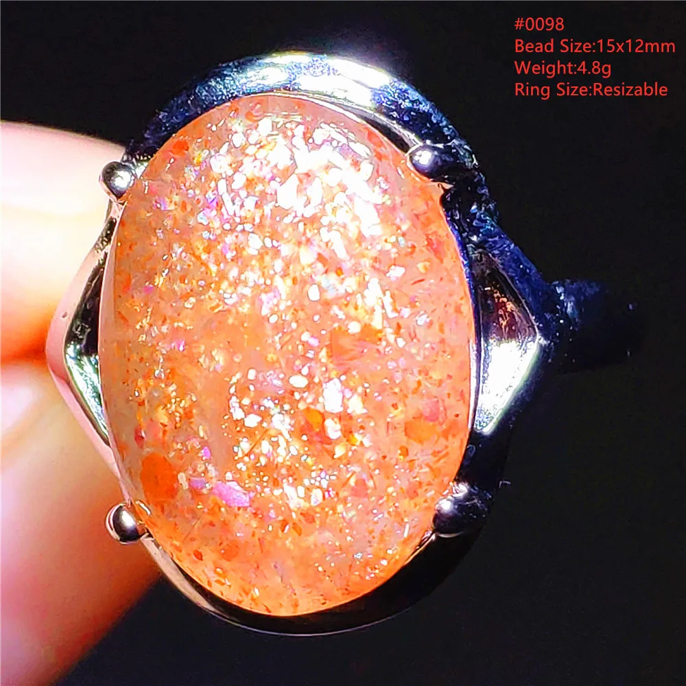 Pierścionek z kamieniem słonecznym - efekt kociego oka, srebro 925 Różowy