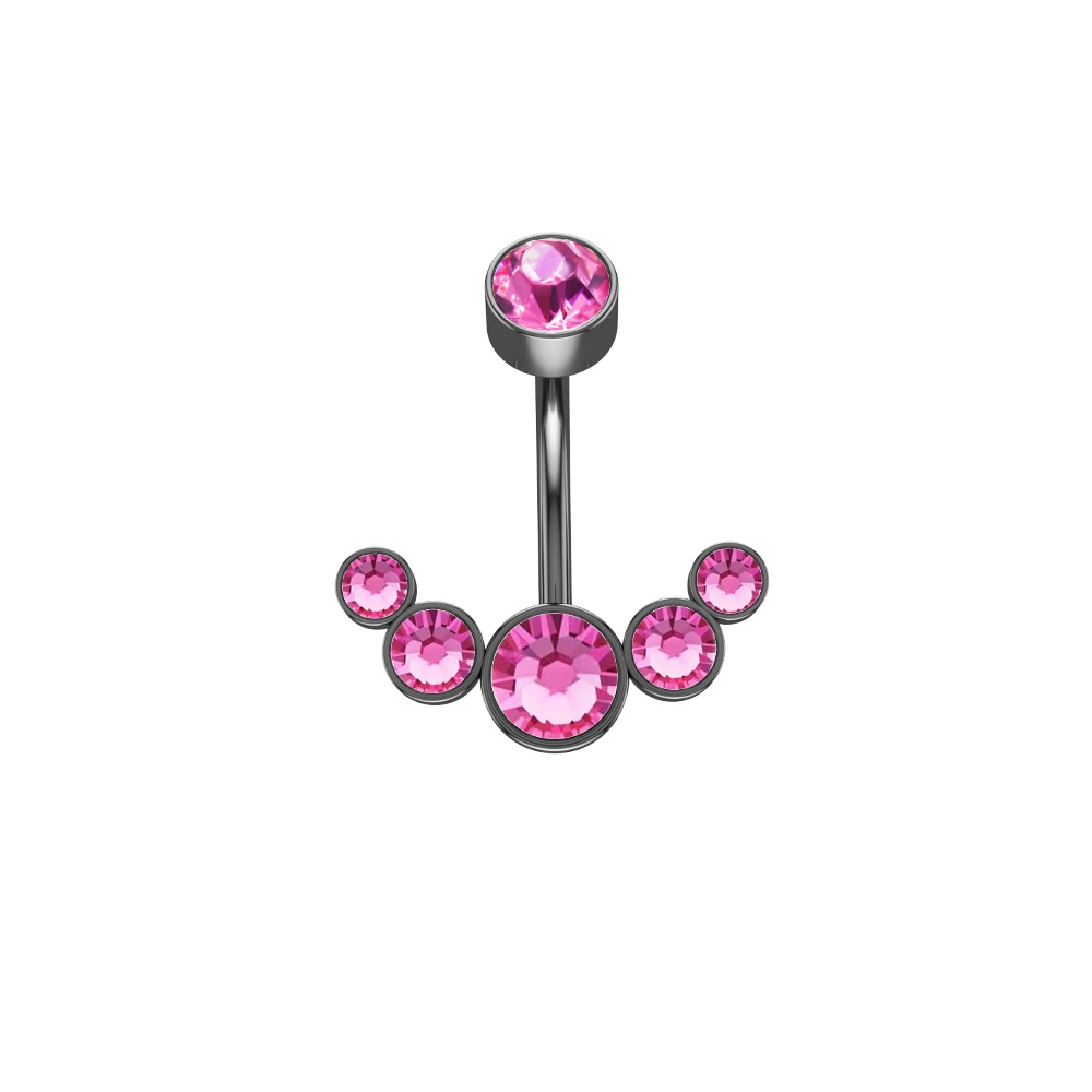 Pierścionek do pępka z 5 kryształami dangle — stal chirurgiczna 14G Czarny, platerowany pistoletem
